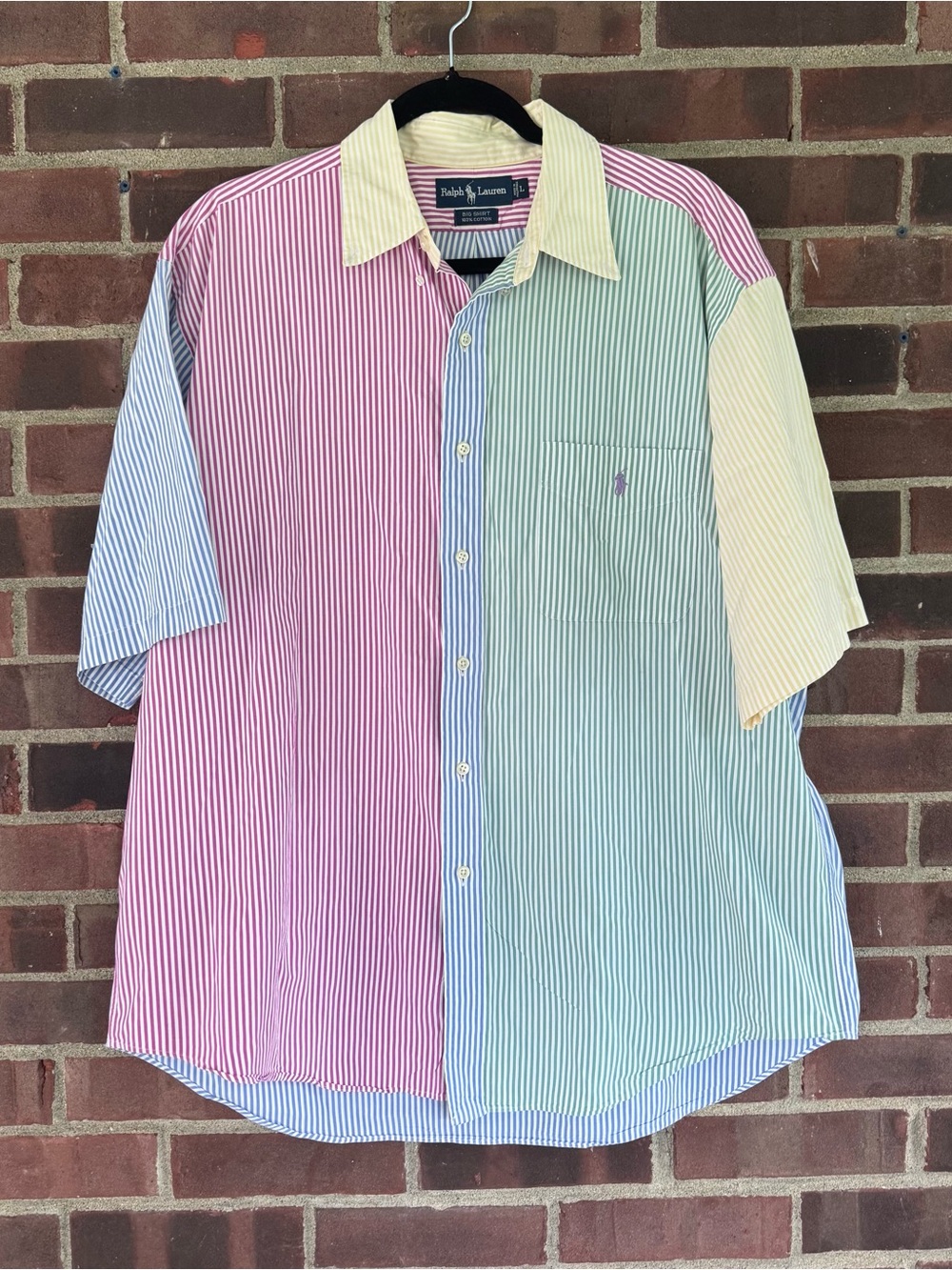 Ralph Lauren Big Shirt Mens L Colorblock Striped Button Up Cotton Multicolor